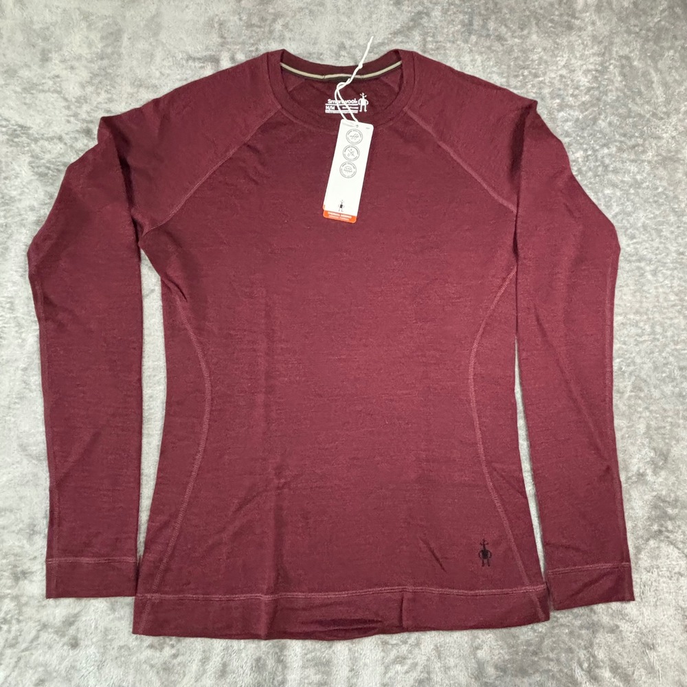 Smartwool 100% Merino wool Base Layer crew Top Burgundy Heather Women Medium NWT